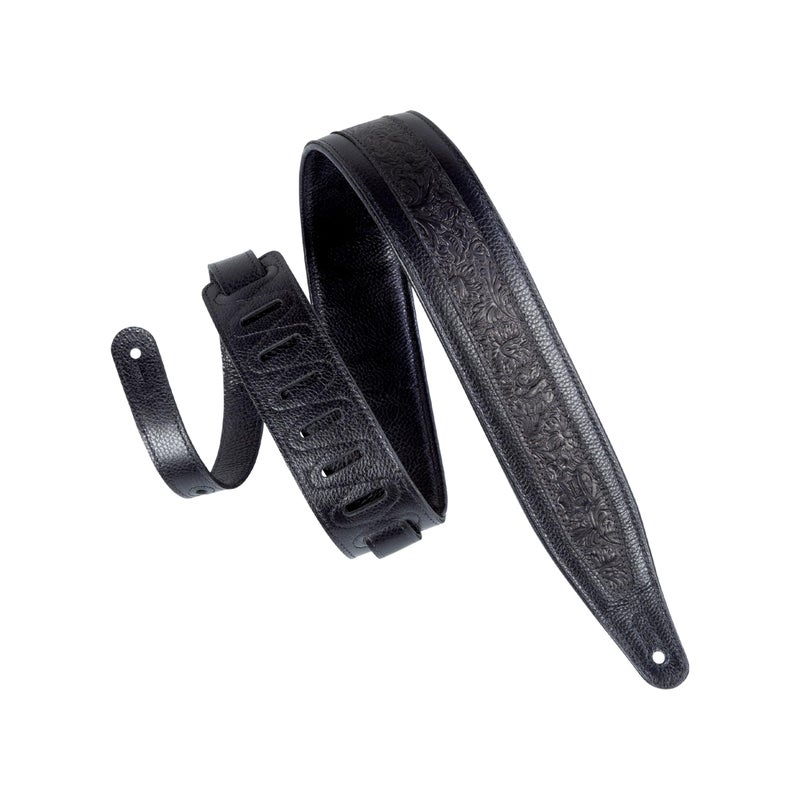 Levy's Leathers 2.5" Garment Leather Guitar Strap Florentine Emboss Design; Black (M317FG-BLK) - Image 1